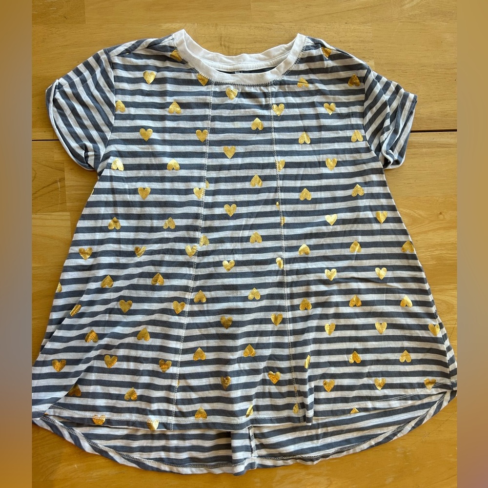 Cat & Jack girls striped T-shirt with golden hearts. Size 10-12